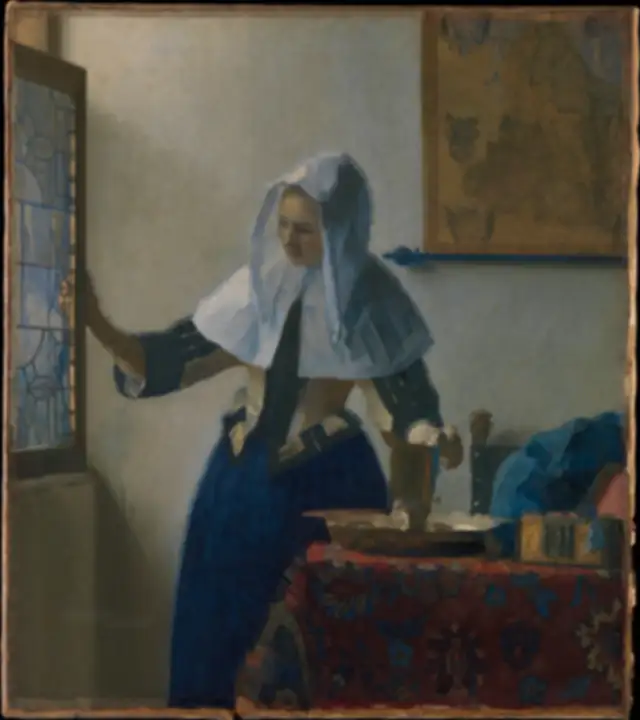 The reconstructed background layer, with the figure's edges erased and filled from the wall.