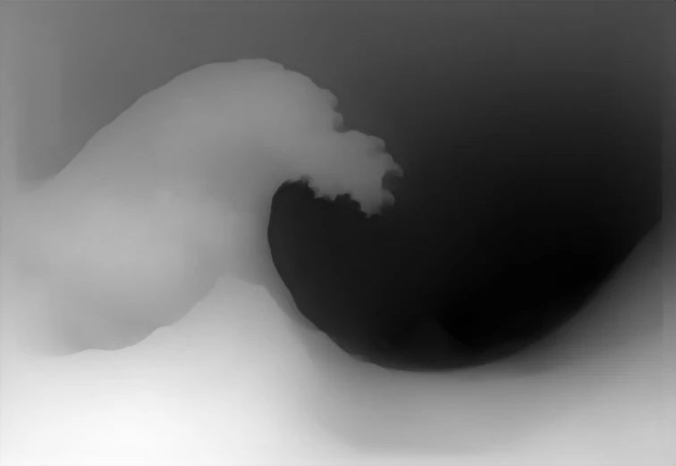 The depth the model inferred: pale is near, dark is far.