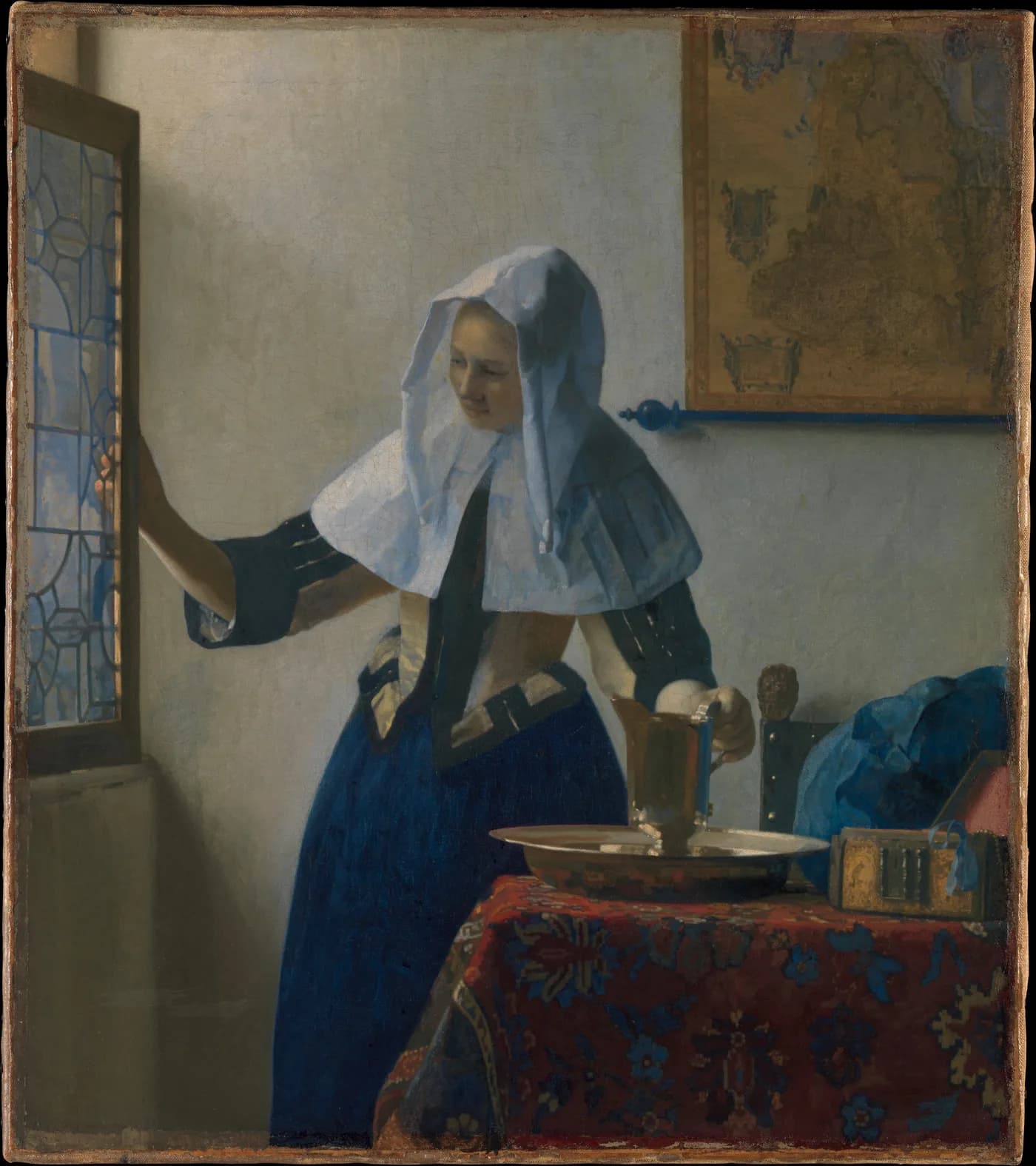 Vermeer's Young Woman with a Water Pitcher, the original painting.